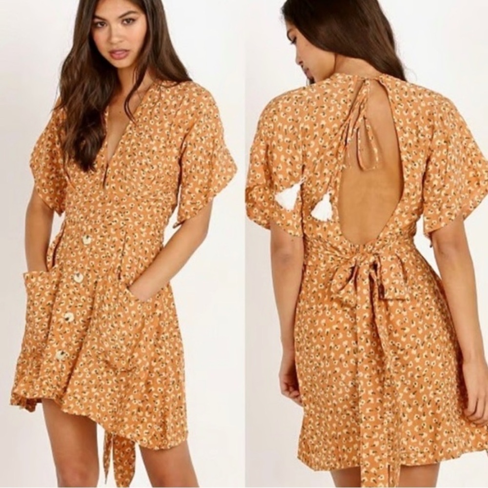 Faithfull the Brand Umbria Dress Vintage Bloom Peach Size 6